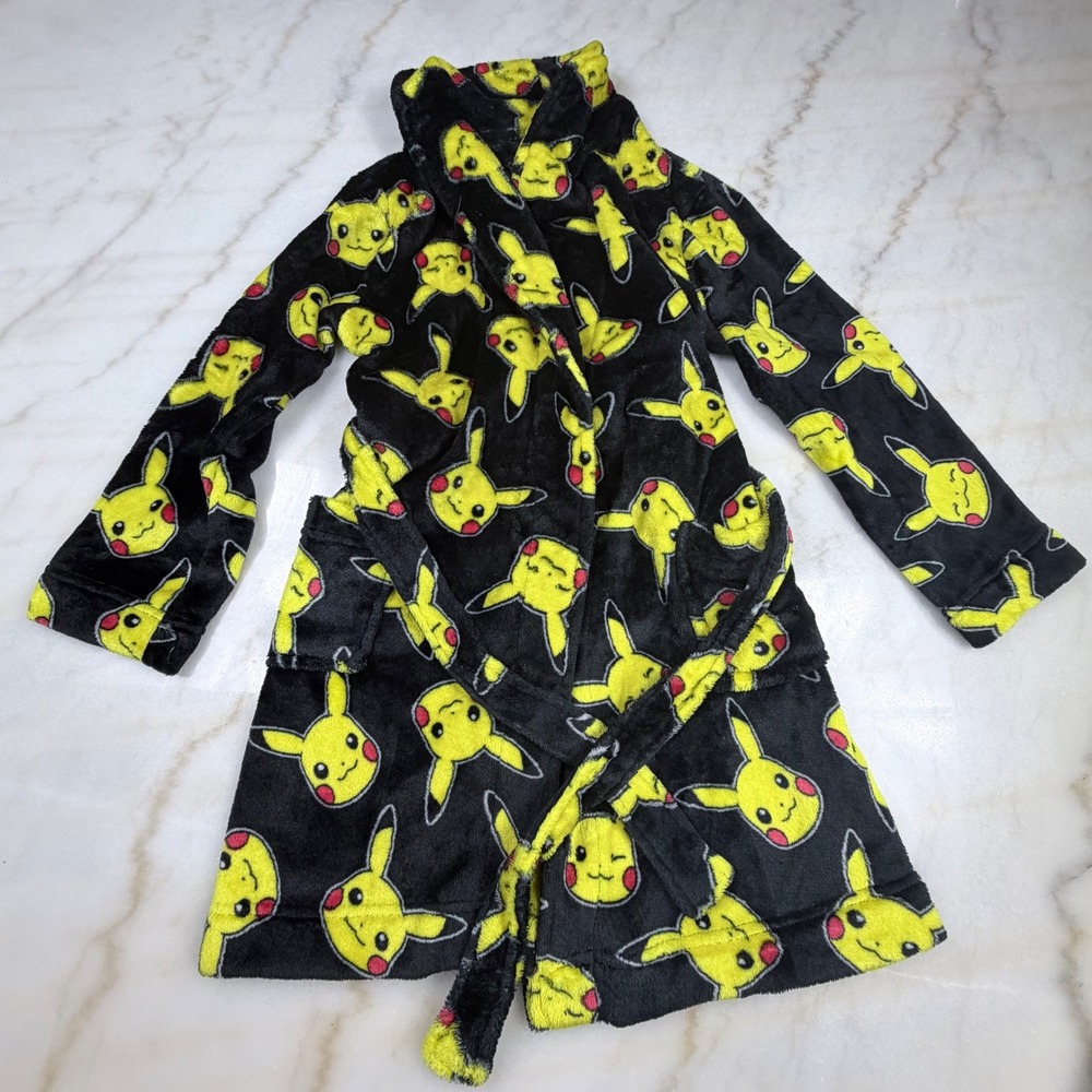 Pokemon Pikachu Boys Plush Fleece Bathrobe Black Yellow Size 8 PK369BRDWM